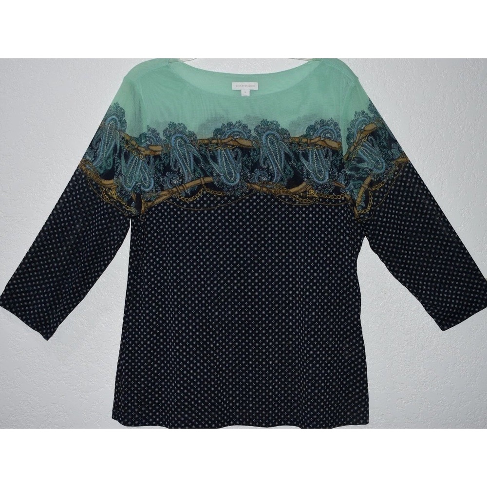 CHARTER CLUB Women XL Top Stretch Nylon 3/4 Sleeve Paisley Mix Print Multicolor